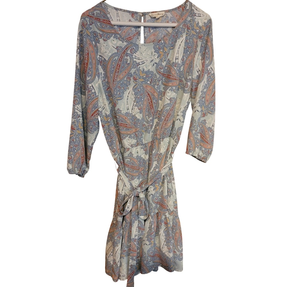 Jane and Delaney Paisley Print Boho Belted Flounce Dress Women's Size M